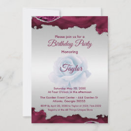 ブルゴーニュ&シルバー誕生日招待状 招待状