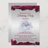 ブルゴーニュ&シルバー誕生日招待状 招待状 (正面/裏面)