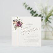 ブルゴーニュ&ソフトアイボリーフローラクロスバプテスマ 招待状 (スタンド正面)