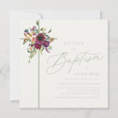 ブルゴーニュ&ソフトグリーンフローラクロスバプテスマ 招待状 (正面)