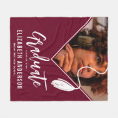 ブルゴーニュ・タッセルキャップ写真卒業 フリースブランケット (正面(横))