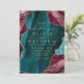 ブルゴーニュ、ターコイズ&金ゴールドアガ結婚トの写真 招待状 (スタンド正面)