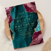 ブルゴーニュ、ターコイズ&金ゴールドアガ結婚トの写真 招待状