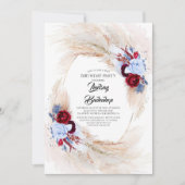 ブルゴーニュ・ダスティブルーパンパスグラスバースデーパーティー 招待状 (正面)