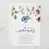 ブルゴーニュ&ダスティブルーワイルドフラワーブライダルシャワー 招待状 (正面/裏面)