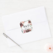 ブルゴーニュ&ダスティー赤面ピンクフローラモノグラム スクエアシール (封筒)