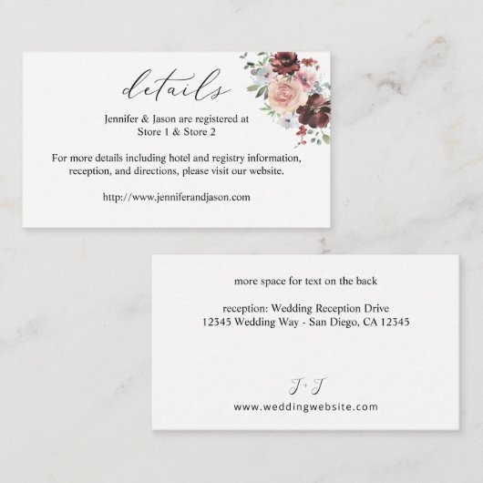 ブルゴーニュ&ダスティー赤面ピンク5フローラ詳細SM エンクロージャーカード (正面/裏面)