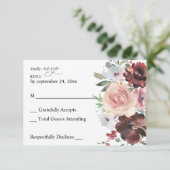 ブルゴーニュ&ダスティ赤面ピンク5フローラいいえ食事 出欠カード (スタンド正面)