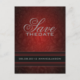 ブルゴーニュ・ダマスクヴィンテージ・ウェディングは日付を保存 案内ポストカード