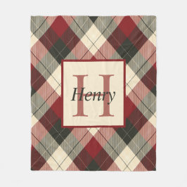 ブルゴーニュ、ダークグレー、タンパーソナライズされたプレイド フリースブランケット
