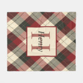 ブルゴーニュ、ダークグレー、タンパーソナライズされたプレイド フリースブランケット (正面(横))