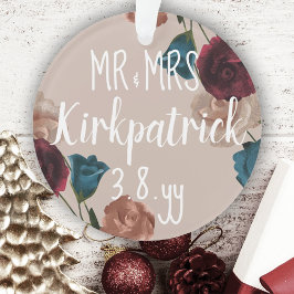 ブルゴーニュ，ティール（緑がかった色），ベージュの結婚バラクリスマスプレゼント オーナメント