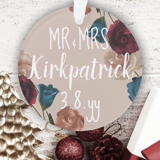 ブルゴーニュ，ティール（緑がかった色），ベージュの結婚バラクリスマスプレゼント オーナメント