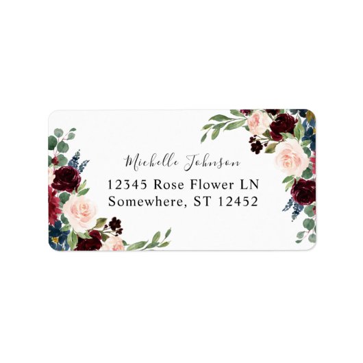 ブルゴーニュ&ネイビーピンクフローラ2差出人住所ラベル ラベル (正面)