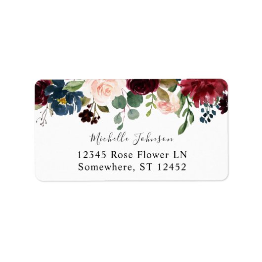 ブルゴーニュ&ネイビーピンクフローラ3差出人住所ラベル ラベル (正面)