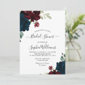ブルゴーニュ&ネイビーフラワーズブライダルシャワー招待 招待状 (スタンド正面)