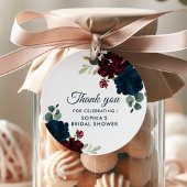 ブルゴーニュ&ネイビーフラワーズ素朴ブライダルシャワー フェイバータグ