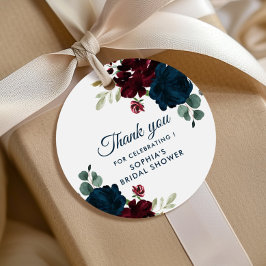 ブルゴーニュ&ネイビーフラワーズ素朴ブライダルシャワー フェイバータグ