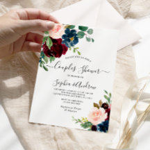 ブルゴーニュ&ネイビーフローラカップルシャワー招待状