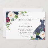 ブルゴーニュ&ネイビーフローラドレスキンセアニェラパーティー 招待状 (正面)