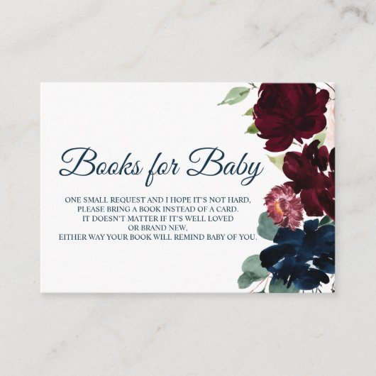 ブルゴーニュ&ネイビーフローラブックベビーカード エンクロージャーカード (正面)