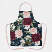 ブルゴーニュ&ネイビーフローラルパターンモノグラム海軍 エプロン (正面)