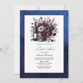 ブルゴーニュ&ネイビーフローラワインをテーマにしたブライダルシャワー 招待状 (正面)