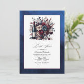 ブルゴーニュ&ネイビーフローラワインをテーマにしたブライダルシャワー 招待状 (スタンド正面)