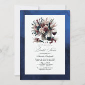 ブルゴーニュ&ネイビーフローラワインボホブライダルシャワー 招待状 (正面)