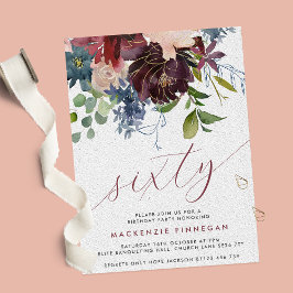 ブルゴーニュ&ネイビーフローラ第60回スクリプトバースデーパーティー 招待状