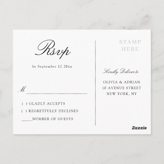 ブルゴーニュ&ネイビーフローラ結婚式RSVP ポストカード (裏面)