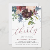 ブルゴーニュ&ネイビーフローラ30歳の誕生日パーティー 招待状 (正面)