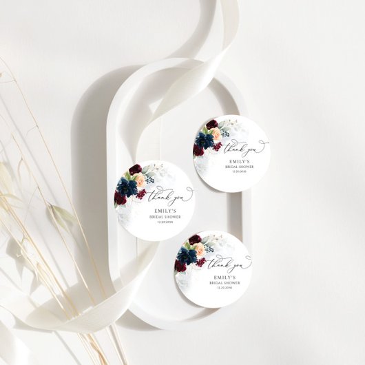 ブルゴーニュ&ネイビーブライダルシャワーギフトラベル フェイバータグ