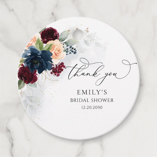 ブルゴーニュ&ネイビーブライダルシャワーギフトラベル フェイバータグ (正面)