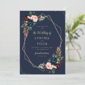 ブルゴーニュ&ネイビーブルーの幾何学的な日付のinviteを保存 招待状 (スタンド正面)