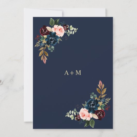 ブルゴーニュ&ネイビーブルーの幾何学的な日付のinviteを保存 招待状 (裏面)