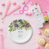 ブルゴーニュ&ネイビーブルーウォーターカラーフローラ結婚ズ ペーパープレート (パーティー)