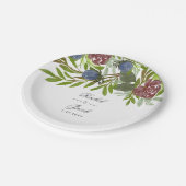 ブルゴーニュ&ネイビーブルーウォーターカラーフローラ結婚ズ ペーパープレート (アングル)