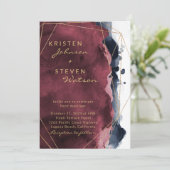 ブルゴーニュ&ネイビーブルーウォーター結婚カラー 招待状 (スタンド正面)