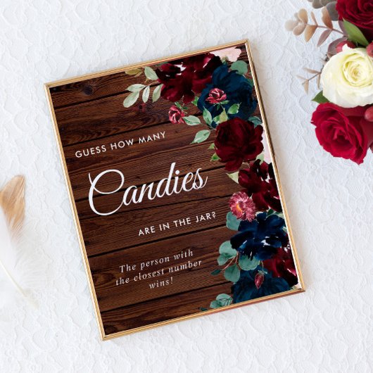 ブルゴーニュ&ネイビーブルーウッドキャンディサインの数 ポスター