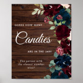 ブルゴーニュ&ネイビーブルーウッドキャンディサインの数 ポスター (正面)