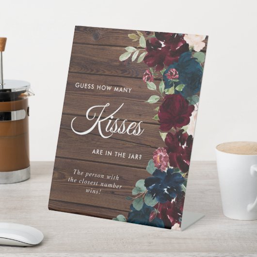 ブルゴーニュ&ネイビーブルーウッド何人のキスサイン 台座サイン (インサイチュ)