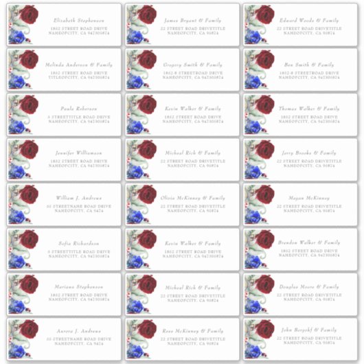 ブルゴーニュ&ネイビーブルーゲストネーム住所 シール (正面)