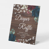 ブルゴーニュ&ネイビーブルーフラワーおむつラッフルサイン 台座サイン (正面)