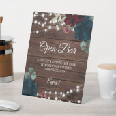 ブルゴーニュ&ネイビーブルーフラワーオープンバー看板 台座サイン (インサイチュ)