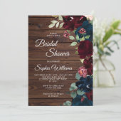 ブルゴーニュ&ネイビーブルーフラワーズウッドブライダルシャワー 招待状 (スタンド正面)
