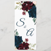 ブルゴーニュ&ネイビーブルーフラワーズウッド結婚ズメニュー メニュー (裏面)