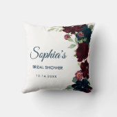 ブルゴーニュ&ネイビーブルーフラワーズ素朴ブライダルシャワー クッション (裏面)