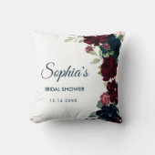 ブルゴーニュ&ネイビーブルーフラワーズ素朴ブライダルシャワー クッション (正面)