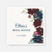 ブルゴーニュ&ネイビーブルーフラワーズ素朴ブライダルシャワー スタンダードカクテルナプキン (正面)